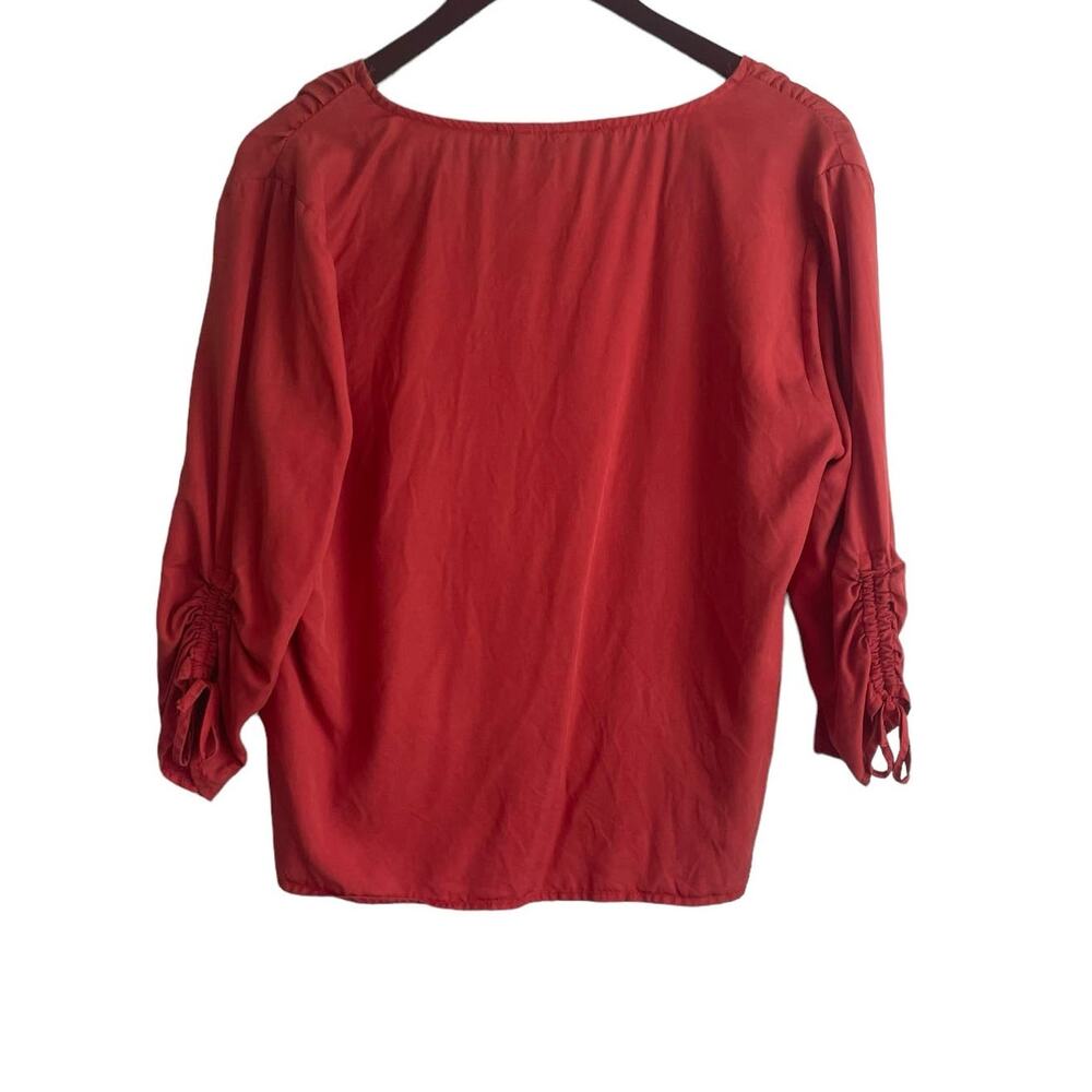 Blue Rain Women‎ Top L Orange Tencel 3/4 Ruched Tie Front and Sleeve Boho Indie - Picture 3 of 10